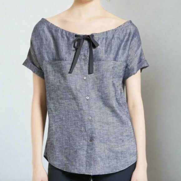 Theory Velvela Chambray Shirt In Deep Denim M - Picture 1 of 10